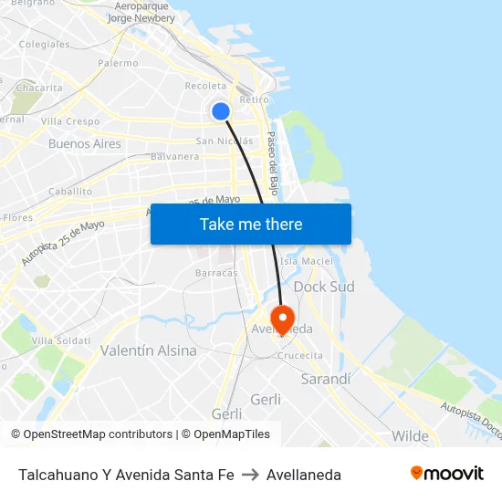Talcahuano Y Avenida Santa Fe to Avellaneda map