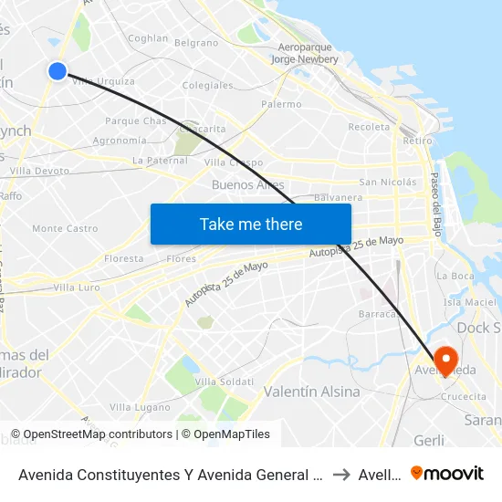 Avenida Constituyentes Y Avenida General Paz (110 - 111 - 140 - 169 - 176) to Avellaneda map