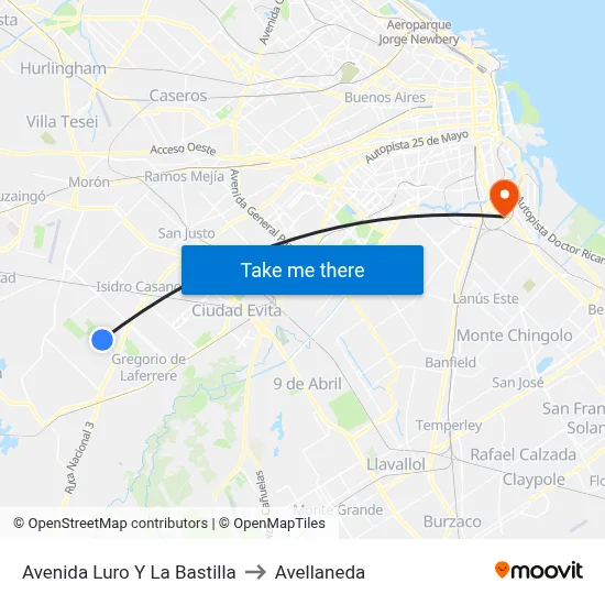 Avenida Luro Y La Bastilla to Avellaneda map