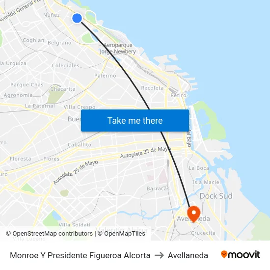 Monroe Y Presidente Figueroa Alcorta to Avellaneda map