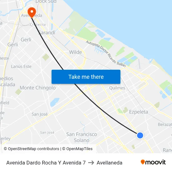 Avenida Dardo Rocha Y Avenida 7 to Avellaneda map