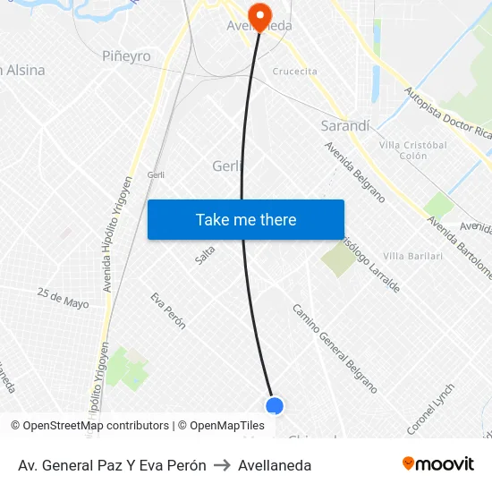 Eva Perón Y Chascomús to Avellaneda map