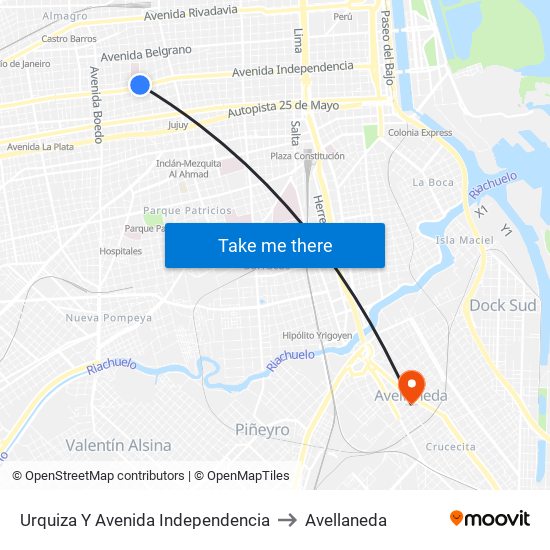 Urquiza Y Avenida Independencia to Avellaneda map
