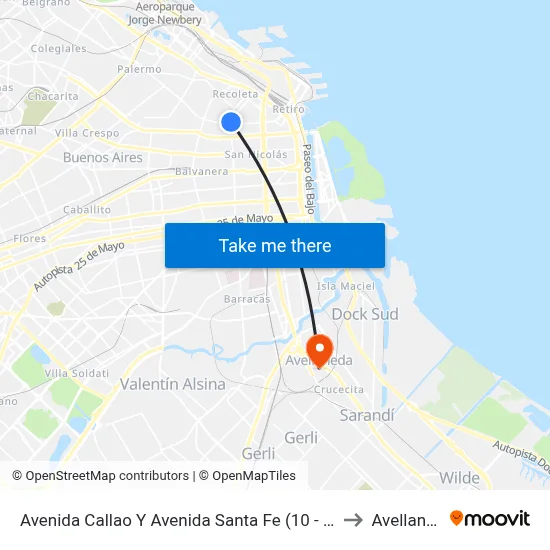 Avenida Callao Y Avenida Santa Fe (10 - 59 - 108) to Avellaneda map
