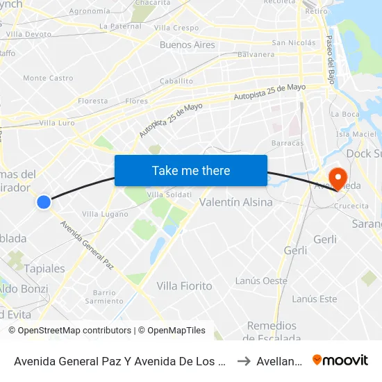 Avenida General Paz Y Avenida De Los Corrales to Avellaneda map