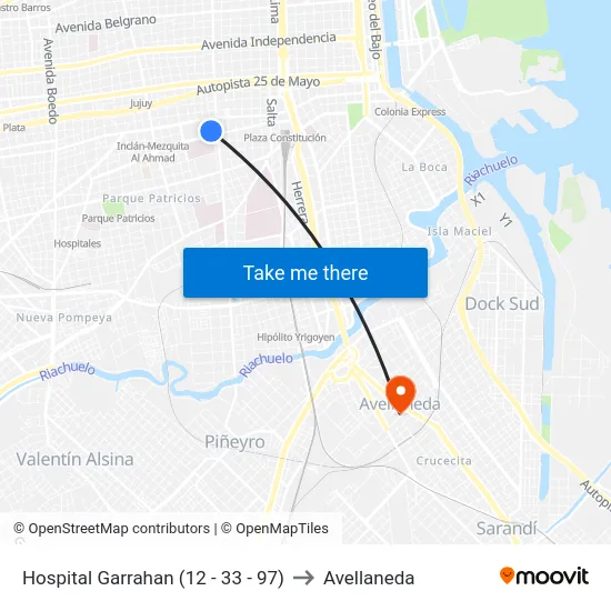 Hospital Garrahan (12 - 33 - 97) to Avellaneda map