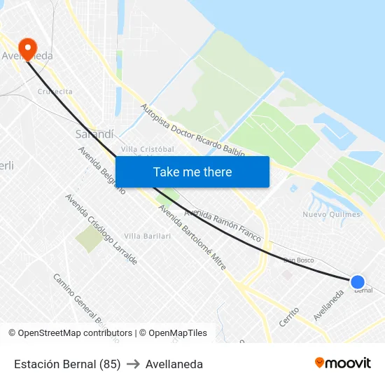 Estación Bernal (85) to Avellaneda map
