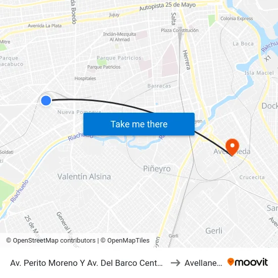 Av. Perito Moreno Y Av. Del Barco Centenera to Avellaneda map
