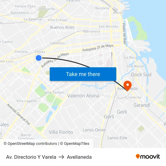 Av. Directorio Y Varela to Avellaneda map