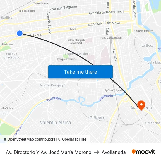 Av. Directorio Y Av. José María Moreno to Avellaneda map