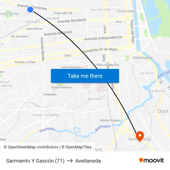 Sarmiento Y Gascón (71) to Avellaneda map