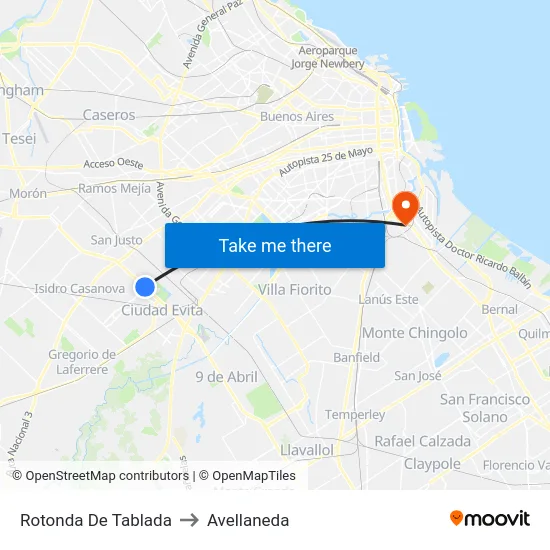 Rotonda De Tablada to Avellaneda map