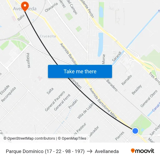 Parque Domínico (17 - 22 - 98 - 197) to Avellaneda map