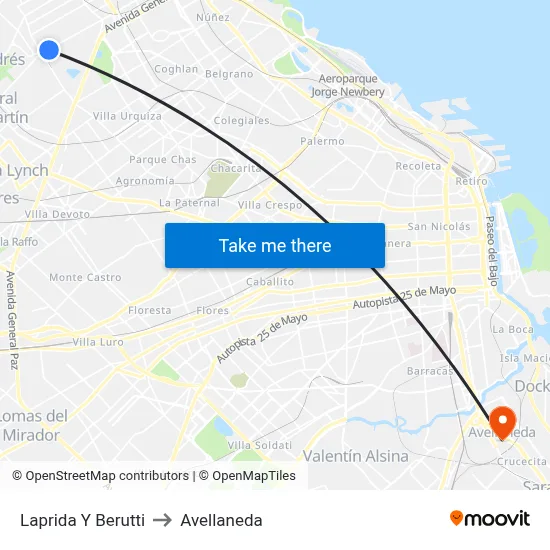 Laprida Y Berutti to Avellaneda map