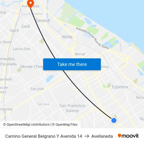 Camino General Belgrano Y Avenida 14 to Avellaneda map