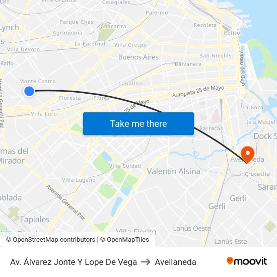 Av. Álvarez Jonte Y Lope De Vega to Avellaneda map