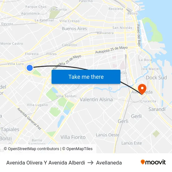 Avenida Olivera Y Avenida Alberdi to Avellaneda map