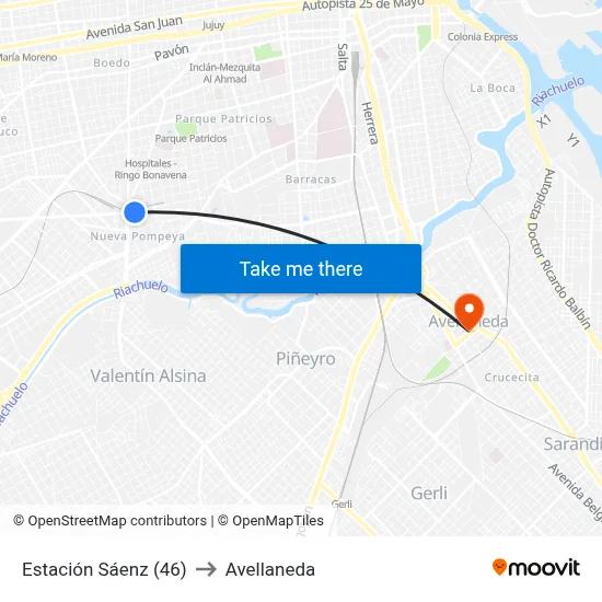 Estación Sáenz (46) to Avellaneda map