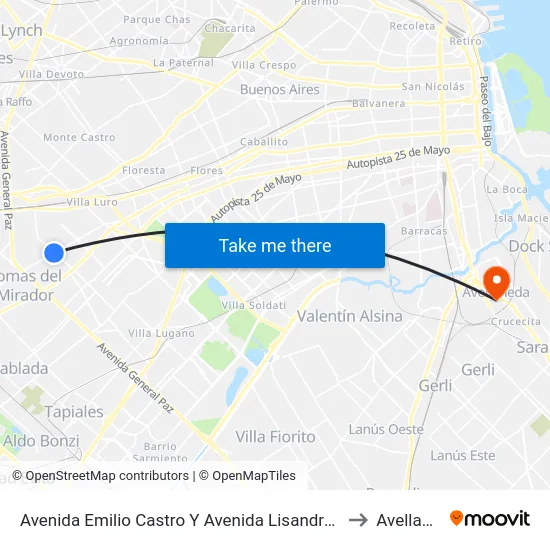 Avenida Emilio Castro Y Avenida Lisandro De La Torre to Avellaneda map