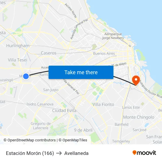 Estación Morón (166) to Avellaneda map