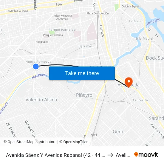 Avenida Sáenz Y Avenida Rabanal (42 - 44 - 46 - 70 - 177 - 178 - 188) to Avellaneda map