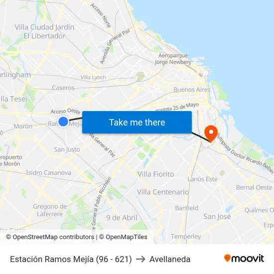 Estación Ramos Mejía (96 - 621) to Avellaneda map