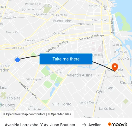 Avenida Larrazábal Y Av. Juan Bautista Alberdi to Avellaneda map