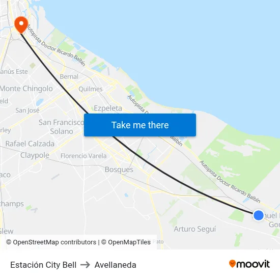 Estación City Bell to Avellaneda map