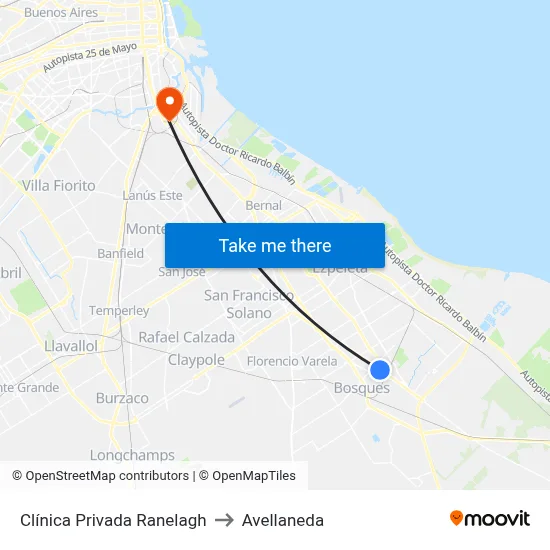 Clínica Privada Ranelagh to Avellaneda map