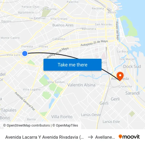 Avenida Lacarra Y Avenida Rivadavia (92) to Avellaneda map
