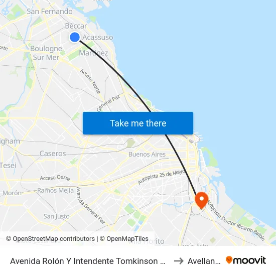 Avenida Rolón Y Intendente Tomkinson 343 Parada to Avellaneda map