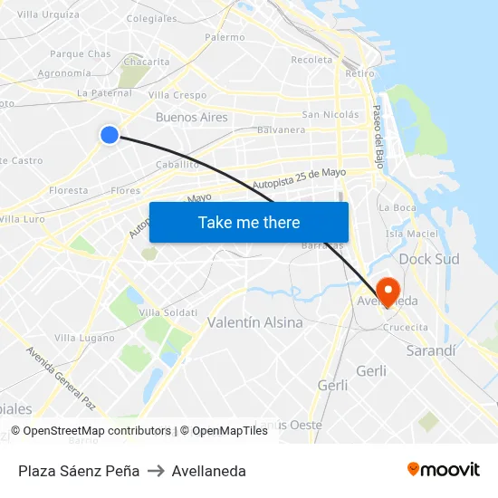 Plaza Sáenz Peña to Avellaneda map