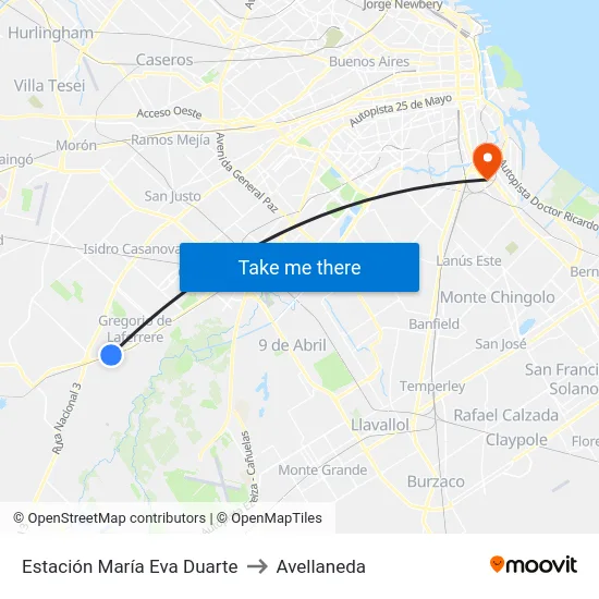 Estación María Eva Duarte to Avellaneda map
