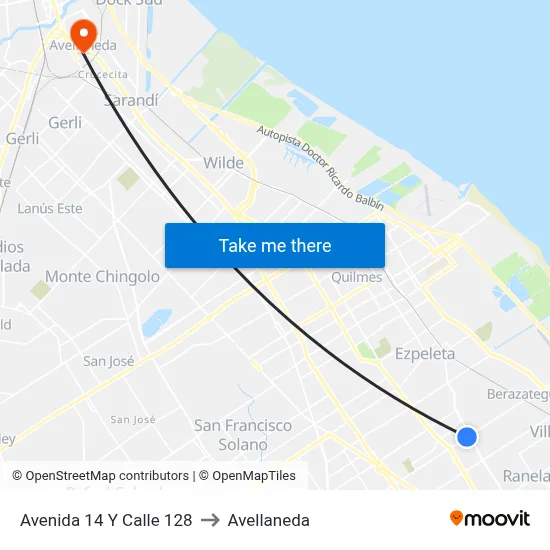 Avenida 14 Y Calle 128 to Avellaneda map