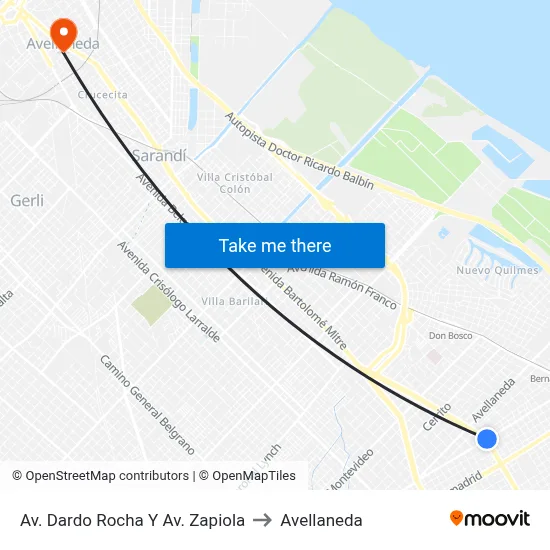 Av. Dardo Rocha Y Av. Zapiola to Avellaneda map