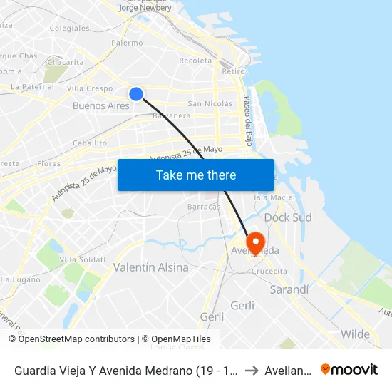Guardia Vieja Y Avenida Medrano (19 - 127 - 128) to Avellaneda map