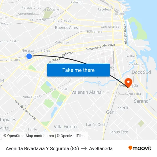 Avenida Rivadavia Y Segurola (85) to Avellaneda map