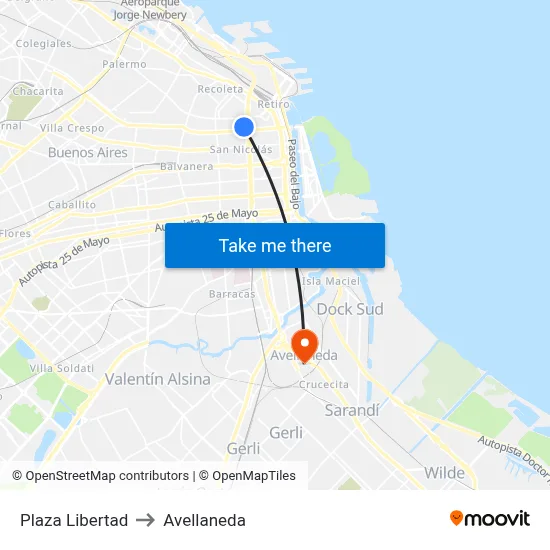 Plaza Libertad to Avellaneda map