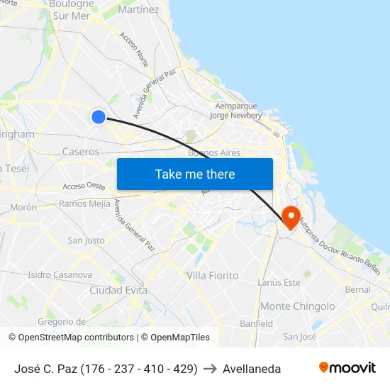 José C. Paz (176 - 237 - 410 - 429) to Avellaneda map