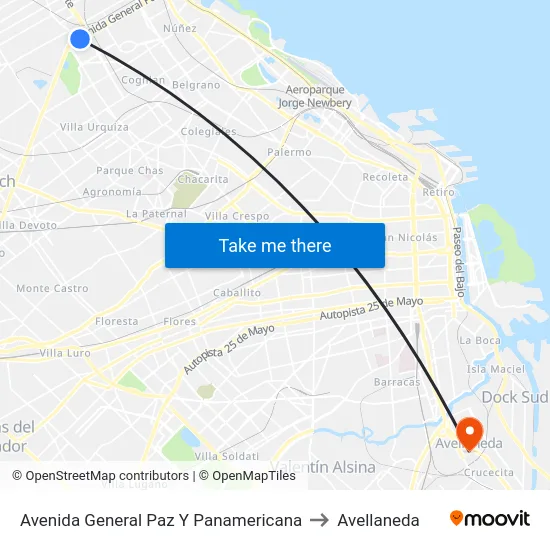 Avenida General Paz Y Panamericana to Avellaneda map