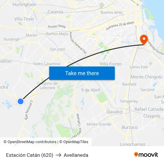 Estación Catán (620) to Avellaneda map
