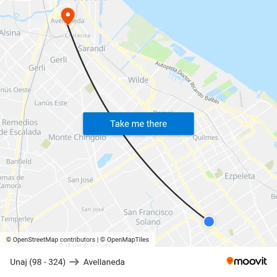 Unaj (98 - 324) to Avellaneda map