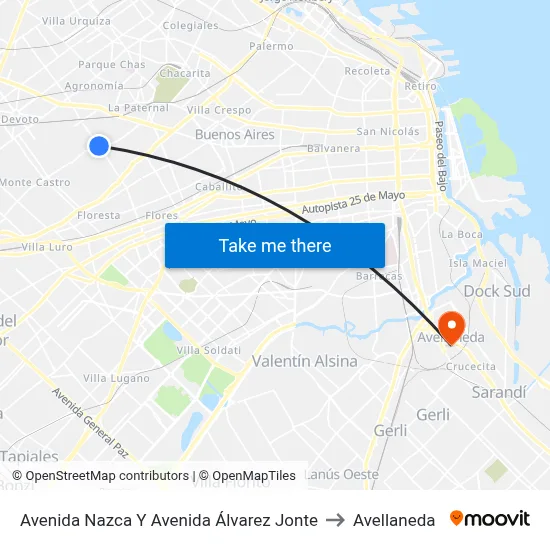 Avenida Nazca Y Avenida Álvarez Jonte to Avellaneda map