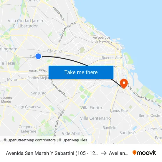 Avenida San Martín Y Sabattini (105 - 123 - 343) to Avellaneda map