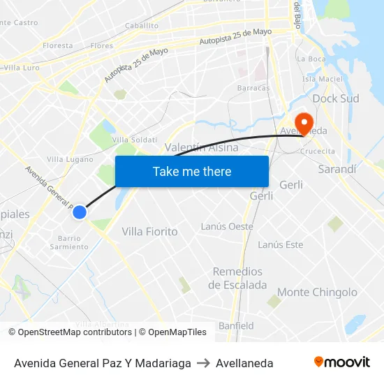 Avenida General Paz Y Madariaga to Avellaneda map