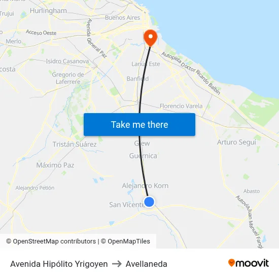 Avenida Hipólito Yrigoyen to Avellaneda map