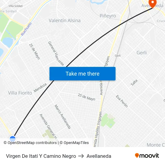Virgen De Itatí Y Camino Negro to Avellaneda map