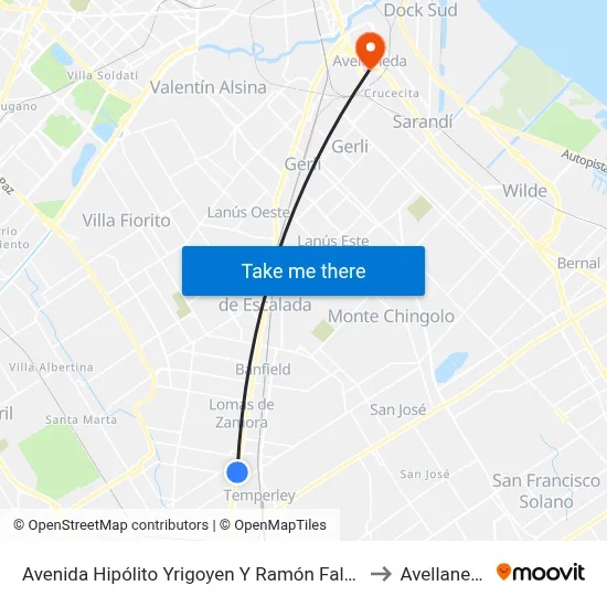 Avenida Hipólito Yrigoyen Y Ramón Falcón to Avellaneda map