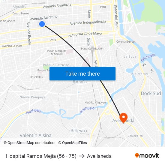 Hospital Ramos Mejía (56 - 75) to Avellaneda map