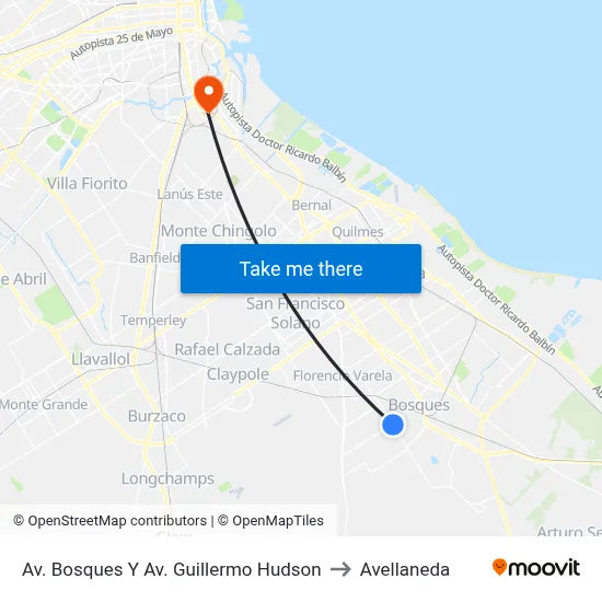 Av. Bosques Y Av. Guillermo Hudson to Avellaneda map